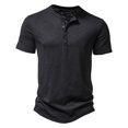 thumbnail image 1 of VERUGU Mens T-Shirts Casual Solid Pullover Summer Slim Short Sleeve Buttons Round Neck Sports Top Blouse Black L, 1 of 8