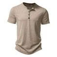 thumbnail image 1 of VERUGU Mens T-Shirts Casual Solid Pullover Summer Slim Short Sleeve Buttons Round Neck Sports Top Blouse Khaki M, 1 of 8