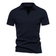 thumbnail image 1 of VERUGU Mens T-Shirts Fashion Casual Slim Turndown Collar Solid Color Short Sleeve T-Shirt Tops Blouse Navy L, 1 of 8