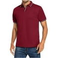 thumbnail image 1 of VERUGU Mens T-Shirts Fashion Casual Slim Turndown Collar Solid Color Short Sleeve T-Shirt Tops Blouse Wine 3XL, 1 of 6
