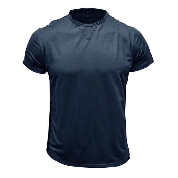 VERUGU Mens T-Shirts Short Sleeve Solid Casual Fashion Round Neck Pullover Buttons Tops Blouse Dark Blue XXL