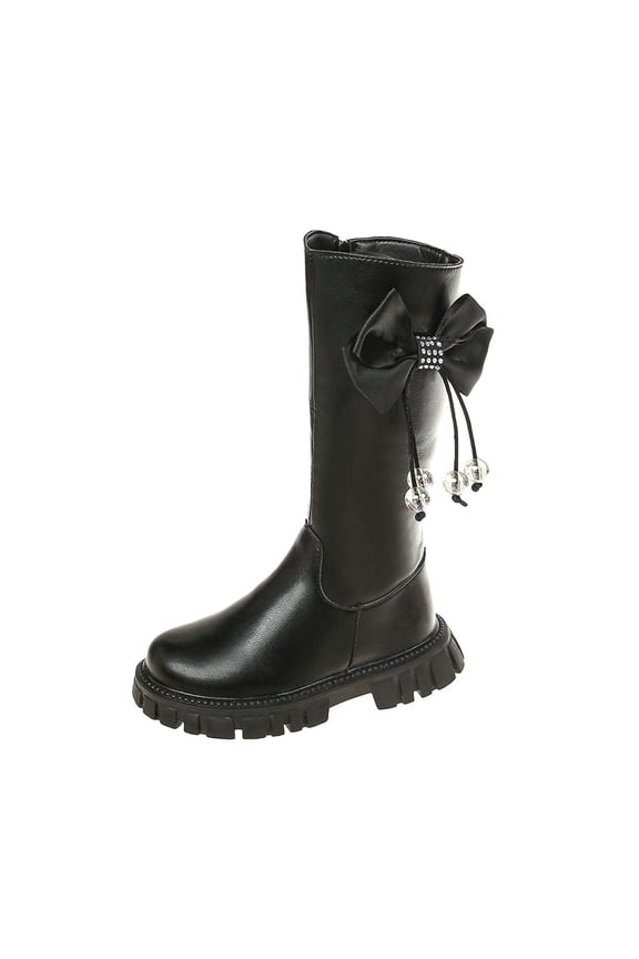 Mid Calf Boots Fall Winter New Bow Knot Long Barrel Leather Little Girl Fashionable Princess Boots