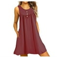 thumbnail image 1 of VERUGU Nightshirt for Women Sleeveless Sleepwear Nightgown V Neck Henley Tunic Tank Dress Casual Loungewear Loose Ruched Pajama Dress Watermelon Red 4XL, 1 of 5