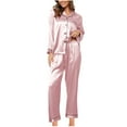 thumbnail image 1 of VERUGU Pajamas for Women Set Button Up Satin Silk Top Long Sleeve Pocket Loungewear with Long Pants 2 Piece Outfits Sleepwear, 1 of 1