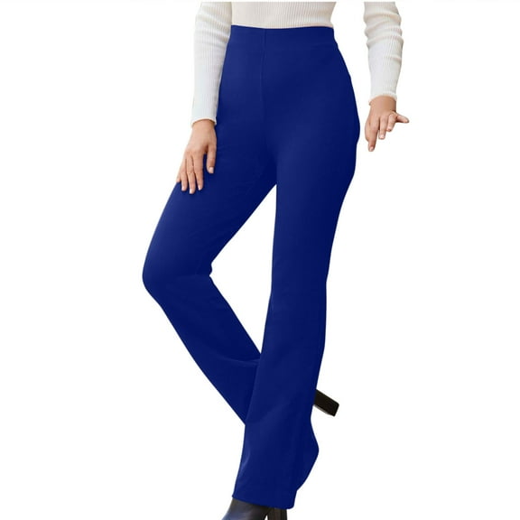 VERUGU Pants for Women Flare Solid Suit Pants Leisure Loose Straight Leg Trousers Bell Bottoms Pants Blue M