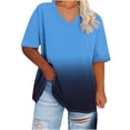 thumbnail image 1 of VERUGU Plus Size Tops for Women Oversized V-Neck Short Sleeve Solid Summer Base Shirt Sports T-shirt Blue XL, 1 of 4