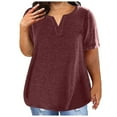 thumbnail image 1 of VERUGU Plus Size Tops for Women V-Neck Solid Color Oversized Blouses Short Sleeve Casual Loose T-shirt Wine XL, 1 of 6