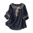 thumbnail image 1 of VERUGU Plus Size Women Summer Baggy Tunic Tops Shirt Thin Long Sleeve Blouse Henley Cotton Linen Shirts Tops for Ladies, 1 of 6