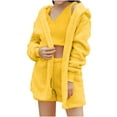 thumbnail image 1 of VERUGU Sets for Women Solid Plush Hooded Long Sleeve Pajamas Casual Fashion Shorts V Neck Vest Three Piece Suit Yellow L, 1 of 6