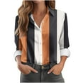 thumbnail image 1 of VERUGU Shirts for Women Long Sleeve Lapel Button Tops Trendy Stripe Patchwork Color T Shirts Dressy Casual Loose Tunic Blouses with Leggings Brown XXL, 1 of 4