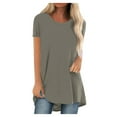 thumbnail image 1 of VERUGU Shirts for Women Casual Round Neck Solid Short Sleeve Plus Size Tunic Tops Blouses Shirts Khaki XXL, 1 of 5