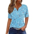 thumbnail image 1 of VERUGU Shirts for Women Fashion Printed Short Sleeve Blouse Round Neck Casual Tops Blue S, 1 of 4