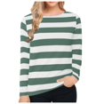 thumbnail image 1 of VERUGU Shirts for Women Long Sleeve Crew Neck Tops Summer Trendy Stripe Print T Shirts Casual Loose Comfy Tunic Blouses with Leggings Green M, 1 of 5