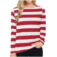 thumbnail image 1 of VERUGU Shirts for Women Long Sleeve Crew Neck Tops Summer Trendy Stripe Print T Shirts Casual Loose Comfy Tunic Blouses with Leggings Red XL, 1 of 5