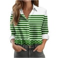 thumbnail image 1 of VERUGU Shirts for Women Long Sleeve Lapel Button Tops Summer Trendy Stripe Print T Shirts Dressy Casual Loose Tunic Blouses with Leggings Green M, 1 of 3