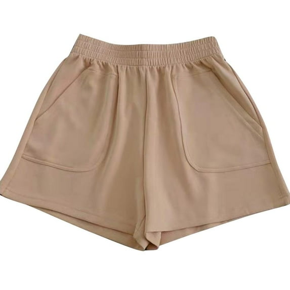 VERUGU Shorts for Women Solid Color High Waisted Loose Slimming Wide Leg Pants Solid Color Casual Shorts Coffee XL