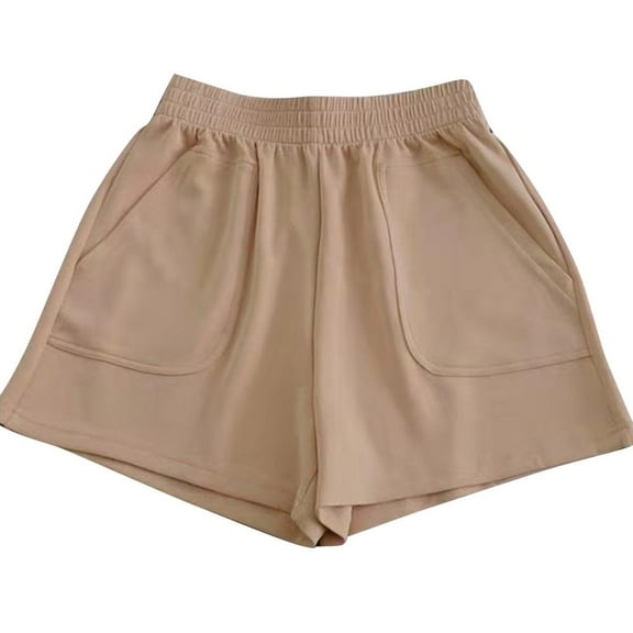 VERUGU Shorts for Women Solid Color High Waisted Loose Slimming Wide Leg Pants Solid Color Casual Shorts Coffee XL