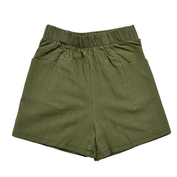 VERUGU Shorts for Women Summer Wide Leg Pants Solid Cotton Crepe Thin High Waist Loose Casual Pockets Shorts Army Green S