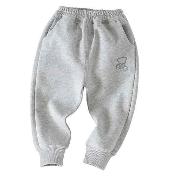 VERUGU Spring Fall Girls Boys Cute Bear Print Sweatpants Casual Sports Cotton Cuffed Long Pants for Baby Gray 2 Years