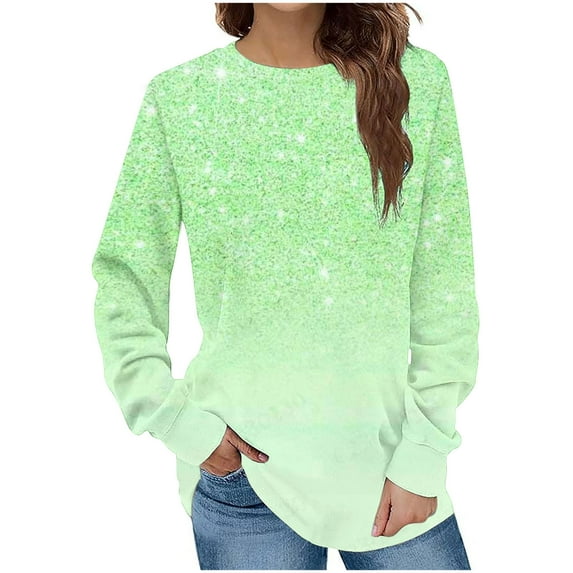 VERUGU Sweatshirt for Women Casual Crew Neck Pullover Fall Loose Long Sleeve Fashion Print Tops Shirts Green S