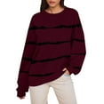 thumbnail image 1 of VERUGU Sweatshirt for Women Casual Crewneck Pullover Fall Loose Long Sleeve Lightweight Fashion Stripe Tops Blouses Wine M, 1 of 6