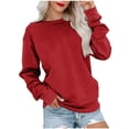 thumbnail image 1 of VERUGU Sweatshirt for Women Casual Crewneck Pullover Fall Loose Long Sleeve Lightweight Tunic Tops Fashion Solid Shirts Wine XL, 1 of 7