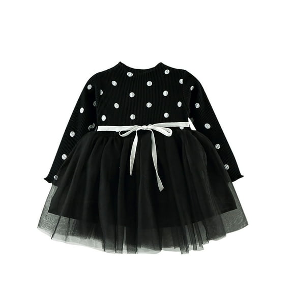 VERUGU Toddler Dress Children Crewneck Skirts Baby Long Sleeve Polka Dots Cute Dresses Girls Baby Mesh Princess Dresses Black 0 Months