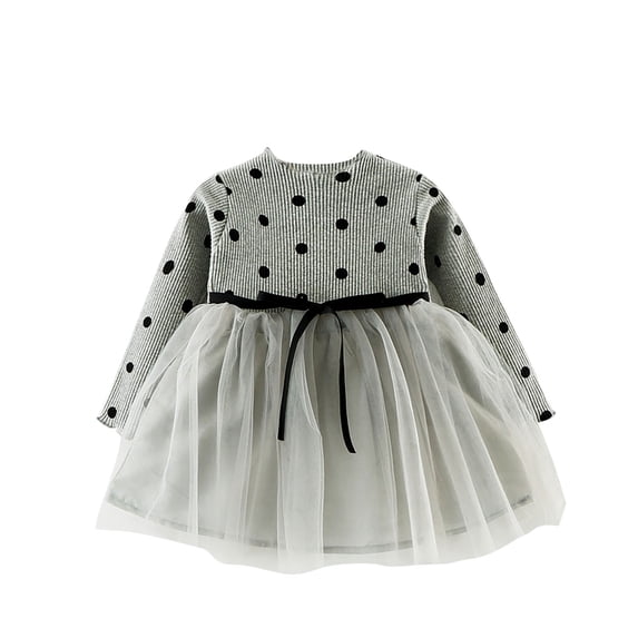 VERUGU Toddler Dress Children Crewneck Skirts Baby Long Sleeve Polka Dots Cute Dresses Girls Baby Mesh Princess Dresses Gray 1 Years