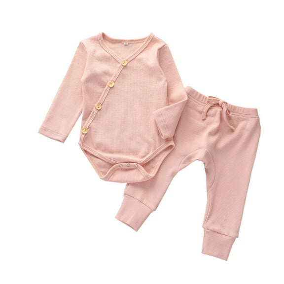 VERUGU Toddler Fall Outfits Newborn Baby Boys Girls Long Sleeve Button Romper Pants Fall Winter Outfit