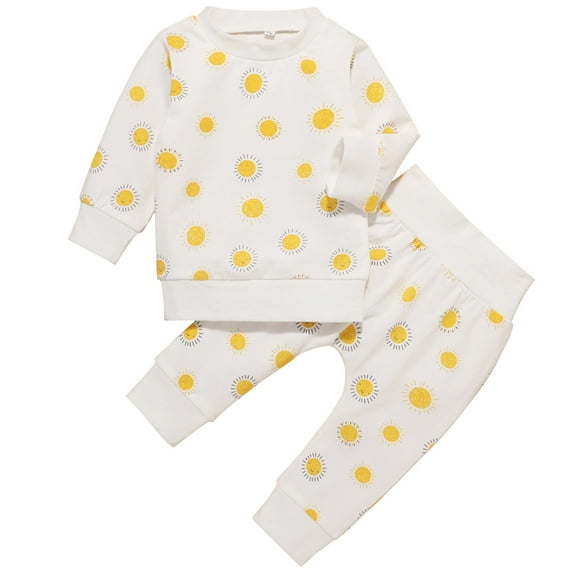 VERUGU Toddler Fall Outfits Newborn Infant Baby Boys Girls Winter Clothes Casual Cute Print Tops Pants Two-Piece Set