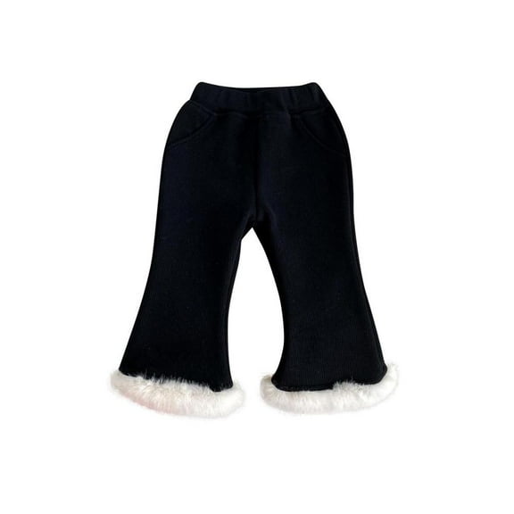 VERUGU Toddler Girls Solid Color with Fleece Flared Pants Thickened Warm Baby Girls Long Pants Black 0 Months
