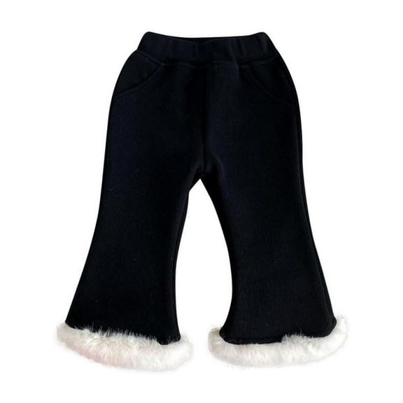 VERUGU Toddler Girls Solid Color with Fleece Flared Pants Thickened Warm Baby Girls Long Pants Black 3 Months