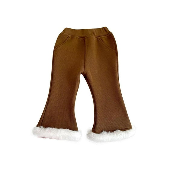 VERUGU Toddler Girls Solid Color with Fleece Flared Pants Thickened Warm Baby Girls Long Pants Brown 2 Years