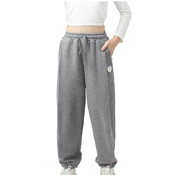 VERUGU Toddler Kids Boys Fall Winter Fleece Candy Color Solid Loungewear Casual Kids Sports Long Pants Gray 8 Years