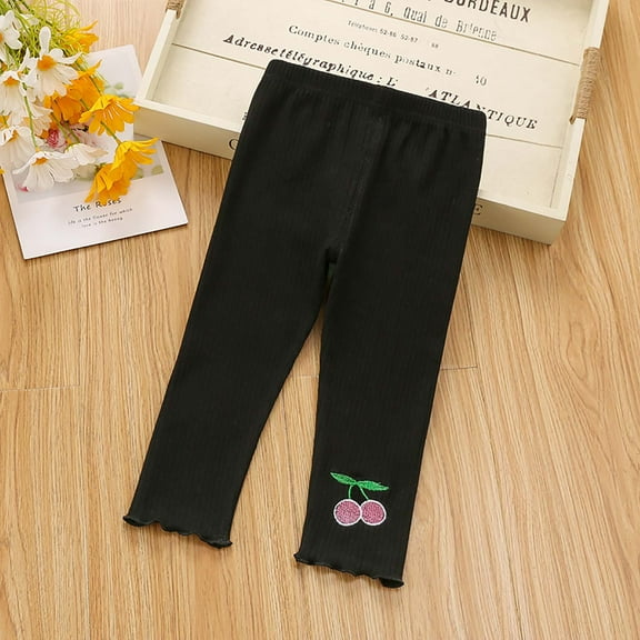 VERUGU Toddler Leggings Baby Girls Spring Fall Fashion Long Pants Casual Elastic Waist Straight-Leg Solid Stretch Pants Black 4 Years