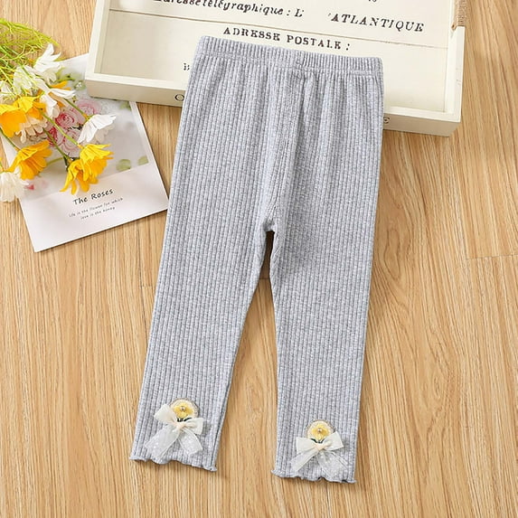 VERUGU Toddler Leggings Baby Girls Spring Fall Fashion Long Pants Casual Elastic Waist Straight-Leg Solid Stretch Pants Gray 3 Years