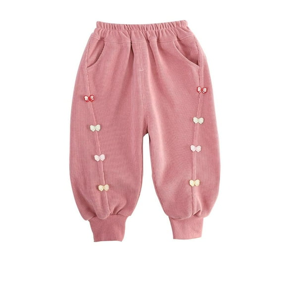 VERUGU Toddler Sweatpants Kids Casual Solid Bow Sports Versatile Mid Waist Double Pocket Bouquet Leg Pants Long Pants 1-6 Years