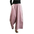 thumbnail image 1 of VERUGU Trousers Women Casual Pants Summer Drawstring Elastic High Waist Linen Pant Pockets Cropped Trouser Pink L, 1 of 4