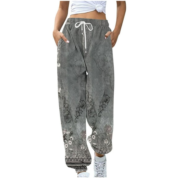 VERUGU Trousers Women's Fashion Casual Full-Length Loose Pants Solid High Waist Trousers Long Leg Pants Gray S