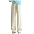 thumbnail image 1 of VERUGU Trousers Women's Wide Leg Pants with Drawstring, High Waist Drape, Straight Tube Loose Fitting, Casual Knitted Straight Tube Pants Beige L, 1 of 1