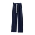 thumbnail image 1 of VERUGU Wide Leg Pants Woman Casual Loose Elastic High Waist Palazzo Trousers with Pockets Solid Lounge Comfy Straight Thin Full-Length Pants Outdoor Workout Running Sweatpantss Dark Blue S, 1 of 4