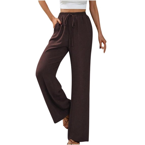 VERUGU Wide Leg Pants Woman Casual Loose Spring Summer Palazzo Trousers with Pockets Solid Fashion Lounge Drawstring Straight Versatile Slack Outdoor Beach Travel Vacation Outfits Red M