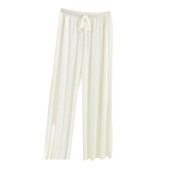 VERUGU Wide Leg Pants Women Casual Loose Elastic High Waist Palazzo Trousers with Pockets Solid Lounge Drawstring Straight Thin Full-Length Pants Outdoor Workout Running Sweatpantss White XXL