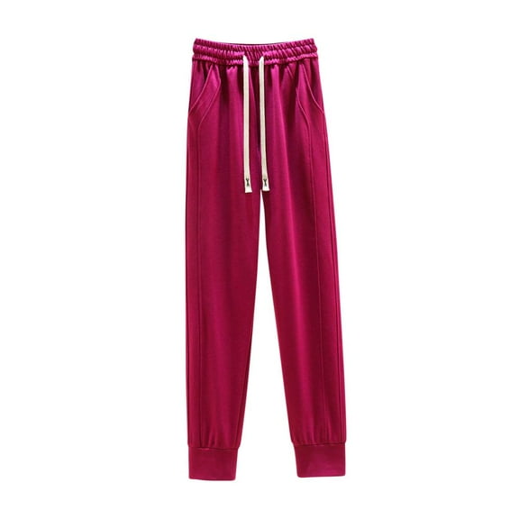 VERUGU Wide Leg Pants Women Casual Loose Elastic High Waist Palazzo Trousers with Pockets Solid Lounge Drawstring Straight Thin Full-Length Pants Outdoor Workout Running Sweatpantss Hot Pink L