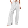 thumbnail image 1 of VERUGU Wide Leg Pants Women Casual Loose Elastic High Waist Palazzo Trousers with Pockets Summer Solid Lounge Drawstring Straight Full-Length Pants Beach Travel Vacation Outfits White L, 1 of 6