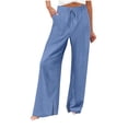 thumbnail image 1 of VERUGU Wide Leg Pants Women Casual Loose Elastic High Waist Palazzo Trousers with Pockets Summer Solid Lounge Drawstring Straight Full-Length Pants Beach Travel Vacation Outfits Sky Blue L, 1 of 6