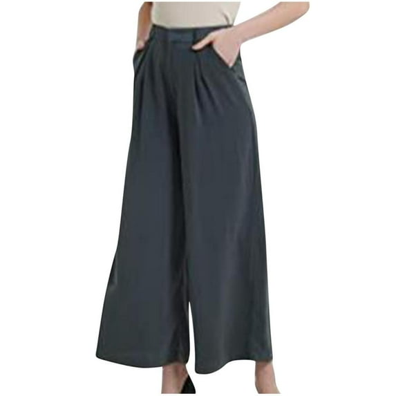 VERUGU Wide Leg Pants Women Casual Loose High Elastic Waist Palazzo Trousers with Pockets Spring Summer Solid Lounge Comfy Full-Length Flowy Pants Beach Travel Vacation Outfits Green S