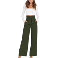thumbnail image 1 of VERUGU Wide Leg Trousers Women Solid Casual Fashion High-Waist Loose Comfortable Wide Leg Pants with Bow Pants Army Green L, 1 of 7