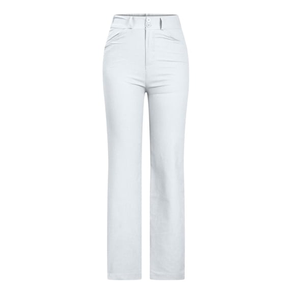 VERUGU Wide Leg Trousers Womens Fashion Casual Solid Color Split Mid Waist Loose No Belt Elasticity Long Pants White M