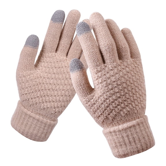 VERUGU Winter Gloves Women Fashion Non-Slip Warm Gloves Winter Artificial Touchable Screen Knitting Solid Casual Comfortable Gloves Beige Free Size